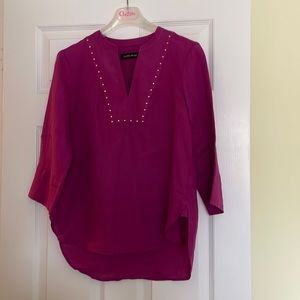 Ivanka Trump burgundy pink linen dress shirt with rose gold detail.